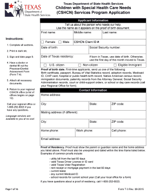 Texas CSHCN Services Program Application
