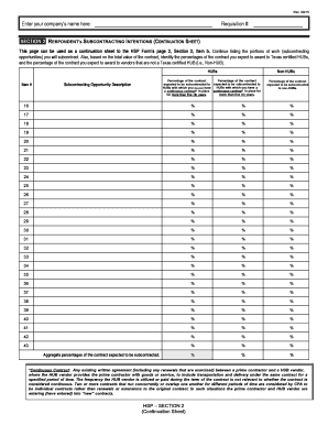 HSP Form Subcontracting Intentions Continuation Sheet
