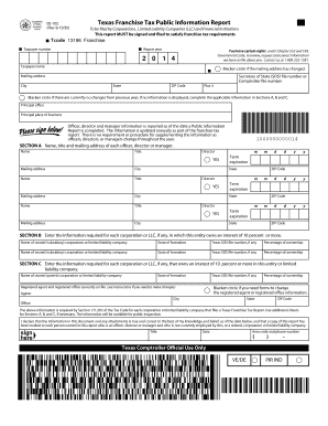 Texas Franchise Tax Public Information Report