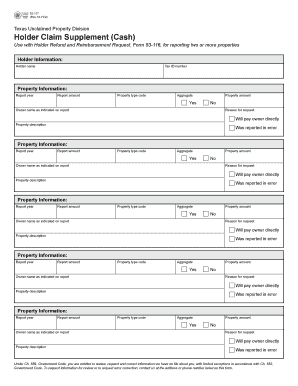 Texas Unclaimed Property Holder Claim Supplement