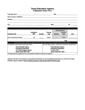 Texas Education Agency Publication Order Form