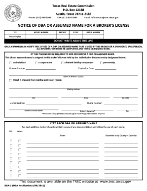 Texas DBA Notification for Broker's License