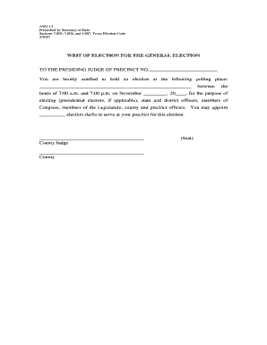 Texas Election Code WRIT OF ELECTION