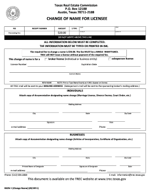 Texas Real Estate Commission Change of Name Form
