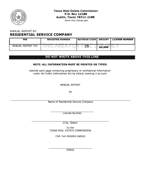 Texas Residential Service Company Annual Report