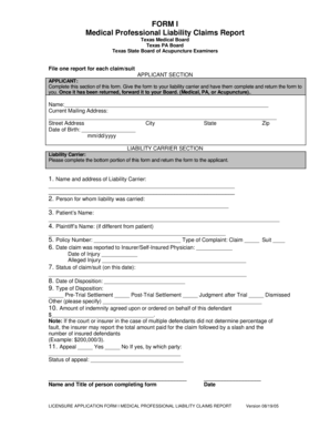 Texas Medical Professional Liability Claims Report