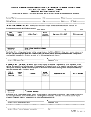 DS4 Instructor Development Course Student Record