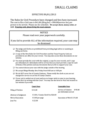 Texas Small Claims Petition Form