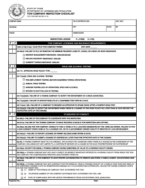Texas Tow Company Inspection Checklist