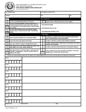 Texas Tow Truck Inspection Checklist