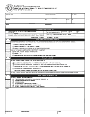 Texas Vehicle Storage Facility Inspection Checklist