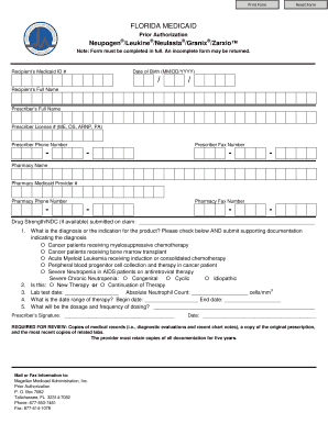 Florida Medicaid Prior Authorization for Neupogen/Leukine/Neulasta/Granix/Zarxio