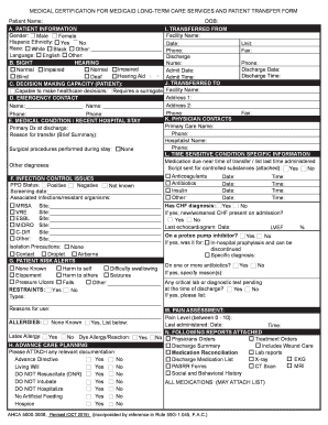 Medical Certification for Medicaid Long-Term Care Services and Patient Transfer Form