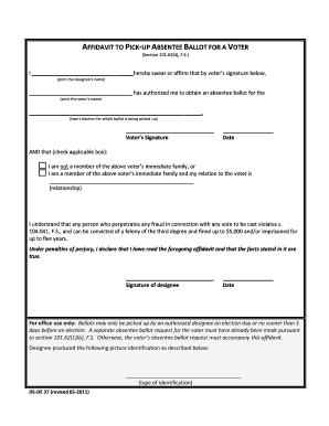 Affidavit to Pick-Up Absentee Ballot