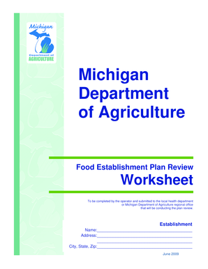 Michigan Food Establishment Plan Review Worksheet