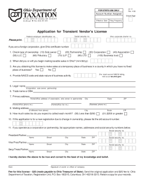 Ohio Transient Vendor's License Application