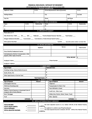 Financial Disclosure Affidavit of Indigency