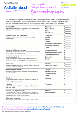 Activity sheet Build your business plan - 4 Your start - moneysense ulsterbank