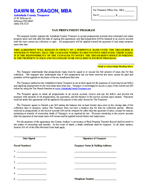 Ashtabula County Tax Prepayment Agreement