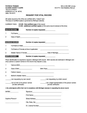 Michigan Vital Record Request Form