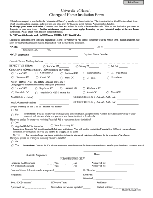 University of Hawai'i Change of Home Institution Form