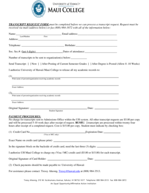 University of Hawaii Maui College Transcript Request Form