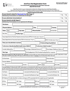 Texas ImmTrac Site Registration Form