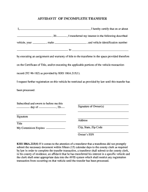 Affidavit of Incomplete Transfer