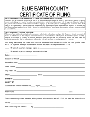 Minnesota Marriage Officiant Certificate of Filing
