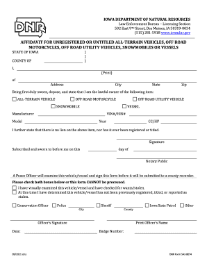 Iowa Affidavit for Unregistered Vehicles