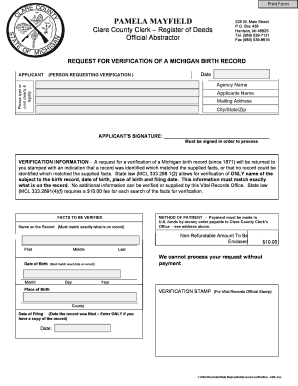 Michigan Birth Record Verification Request