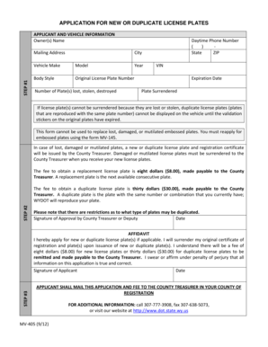Application for New or Duplicate License Plates