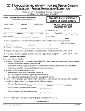 Senior Citizens Assessment Freeze Homestead Exemption Application