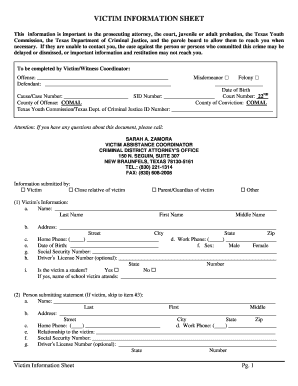 Texas Victim Information Sheet