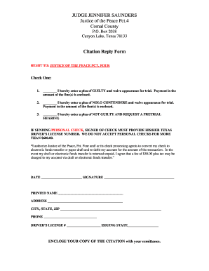 Texas Citation Reply Form