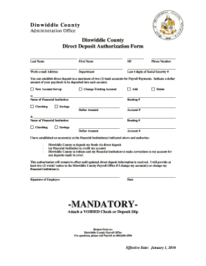 Dinwiddie County Direct Deposit Authorization Form