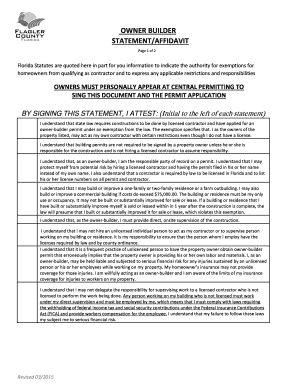 Florida Owner Builder Statement Affidavit