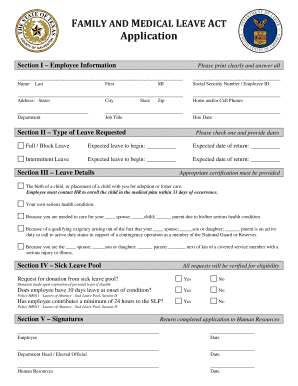 Family and Medical Leave Act Application