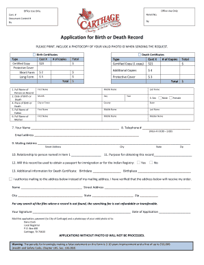 Application for Birth or Death Record