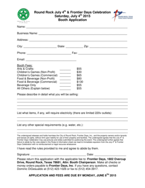 Sign off sheet - 2015 Booth Application - Round Rock Texas - roundrocktexas