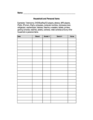 Property Serial Number Inventory Form