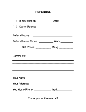 Tenant or Owner Referral Form