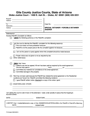 Arizona Forcible Detainer Answer Form