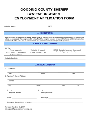 Law Enforcement Employment Application Form
