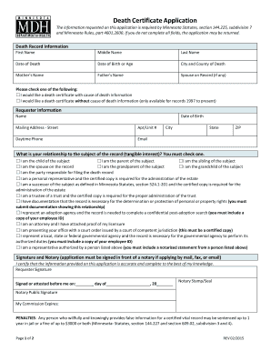 Minnesota Death Certificate Application