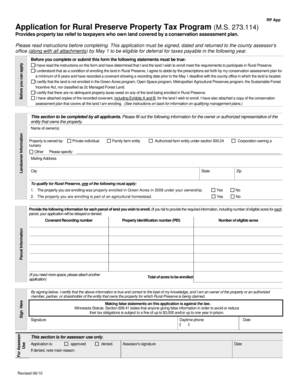 Rural Preserve Property Tax Program Application
