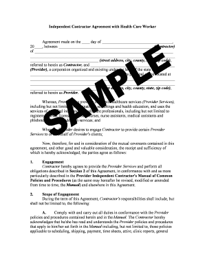 Independent Contractor Agreement with Health Care Worker
