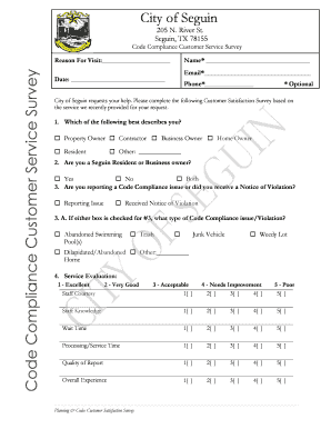 City of Seguin Code Compliance Customer Service Survey