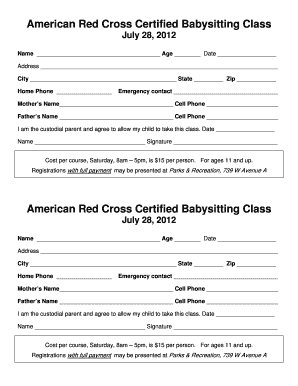 Peer evaluation form for employee - American Red Cross Certified Babysitting Class - cityofportaransas