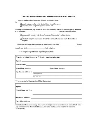 Certification of Military Exemption from Jury Service